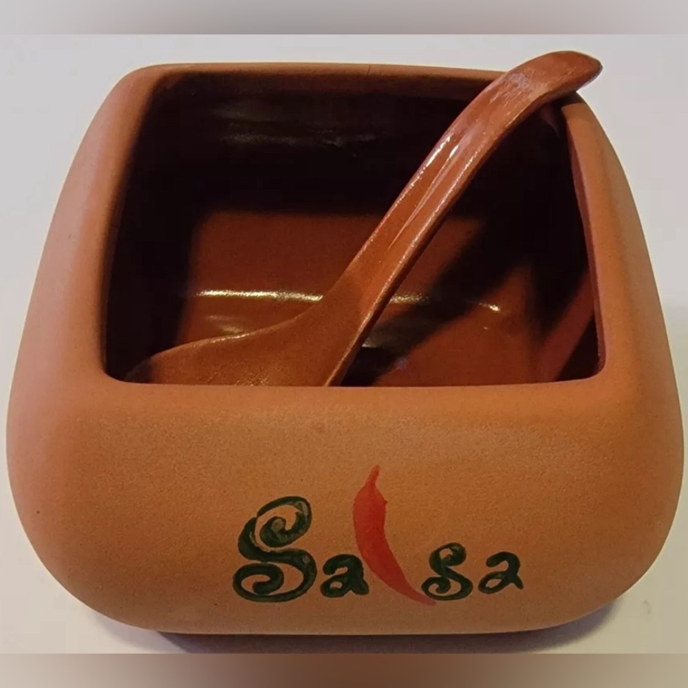 🆕 Salsa Bowl w/Spoon, Terra Cotta, Springfield Enterprises, in box. Appr 4.5”